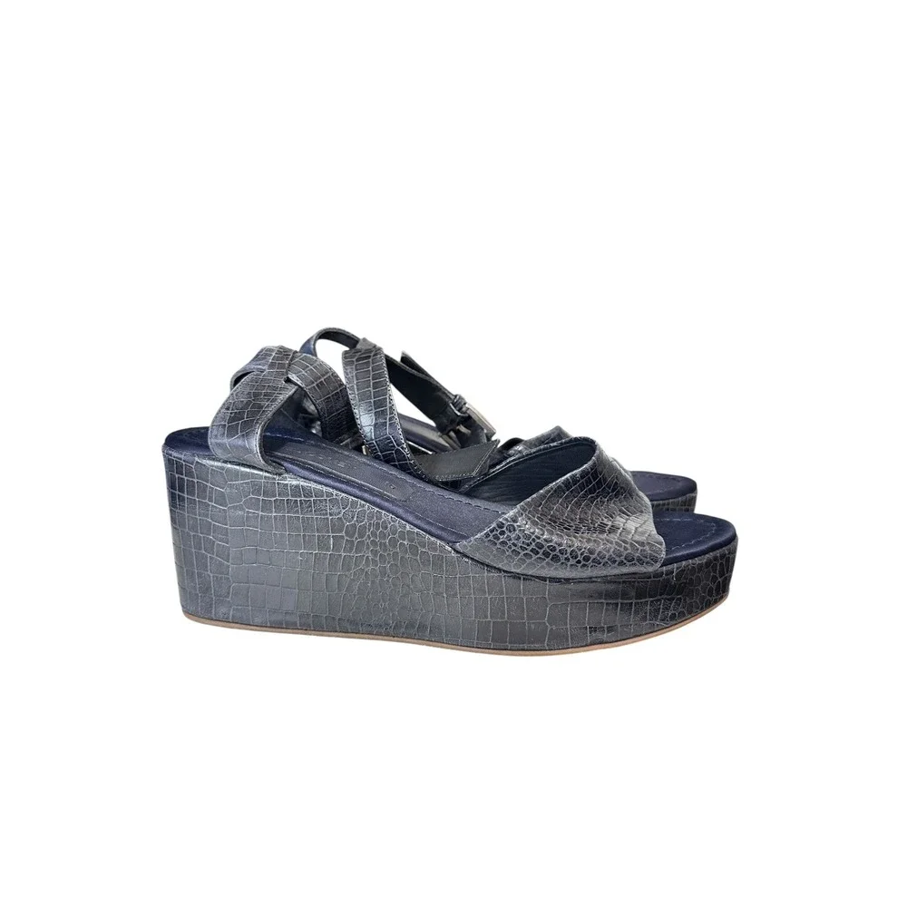 Rachel Comey women's juno wedge Platform Sandals‎ Reptile Texture navy size 10
